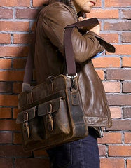Vintage Coffee Leather Mens Briefcases Work Bag Laptop Bag Business Bag for Men - imessengerbags