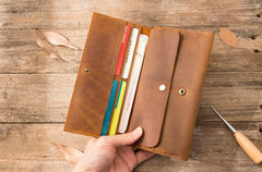 Vintage Slim long Wallet Leather Mens Tan Wallet Long Wallet for Men - imessengerbags