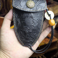 Handmade Leather Floral Mens Cool Car Key Wallet Coin Wallet Pouch Car KeyChain for Men - imessengerbags