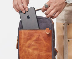 Cool Gray Canvas Leather Mens Sling Bag Chest Bag One Shoulder Pack for men - imessengerbags