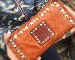 Genuine Leather Mens Cool Long Leather Wallet Biker Wallet Zipper Clutch Wallet for Men - imessengerbags