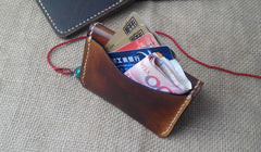Vintage Leather Mens Slim Front Pocket Bifold Small Wallets Card Wallet for Men - imessengerbags