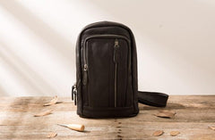 Leather Mens Black Sling Bag Sling Shoulder Bag Sling Backpack for men