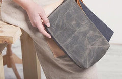 Cool Canvas Leather Mens Large Clutch Wallet Zipper Wristlet Bag Purse for Men