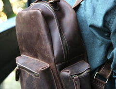 Vintage Coffee Mens Leather Backpack Travel Backpacks Laptop Backpack for men - imessengerbags