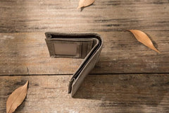 Gray Cool Leather Mens Small Wallet Bifold Vintage Slim billfold Wallet for Men - imessengerbags