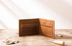 Vintage Leather Mens Small Wallets Bifold Slim Front Pocket Wallet for Men