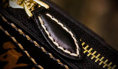 Handmade Leather Mens Chain Chinese Handwriting Biker Wallet Cool Leather Wallet Long Phone Wallets for Men - imessengerbags