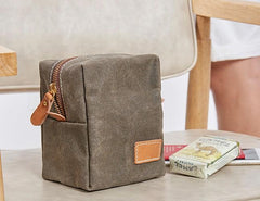 Small Canvas Leather Mens Box Bag Zipper Storage Bag Purse for Men