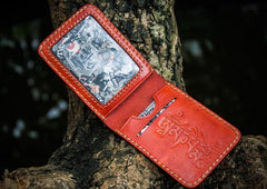 Handmade Leather License Wallet Tooled Mens billfold Wallet Cool Leather Wallet Slim Wallet for Men - imessengerbags