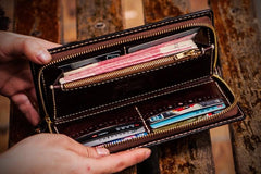 Handmade Leather Men Tooled Monkey King Cool Leather Wallet Long Phone Clutch Wallets for Men - imessengerbags