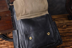 Genuine Leather Mens Cool Backpack Sling Bag Large Black Travel Bag Hiking Bag for men