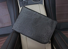 Handmade Leather Black Mens Clutch Cool Slim Wallet Zipper Clutch Wristlet Wallet for Men