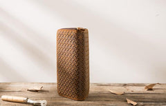 Cool Leather Mens Braided Long Zipper Clutch Wallet Long Wallet for Men - imessengerbags