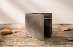 Cool Leather Mens Gray Small Wallet Bifold Vintage Slim billfold Wallet for Men - imessengerbags