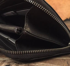 Genuine Leather Mens Cool Long Leather Wallet Zipper Clutch Wristlet Wallet for Men - imessengerbags