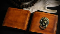 Handmade Leather Lion Mens billfold Wallet Cool Leather Wallet Slim Wallet for Men - imessengerbags