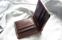 Leather Mens Slim Coffee Front Pocket Bifold Small Wallets Card Wallet for Men - imessengerbags
