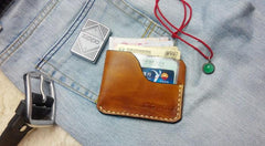 Brown Leather Mens Slim Front Pocket Wallets Leather Cards Wallet for Men - imessengerbags