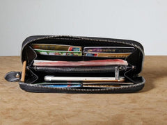 Handmade Genuine Leather Mens Cool Tooled Long Leather Wallet Bifold Clutch Wallet for Men - imessengerbags