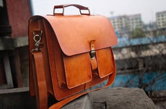 Cool Brown Handmade Leather Mens Briefcase Messenger Bag School Bag for men