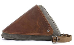 Mens Waxed Canvas Leather Triangular Side Bag Canvas Courier Bags for Men