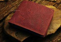 Handmade Leather Floral Mens Cool Slim Leather Wallet Men billfold Wallets Bifold for Men - imessengerbags
