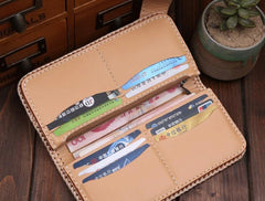 Handmade Mens Cool Tooled Floral Leather Chain Wallet Biker Trucker Wallet with Chain - imessengerbags