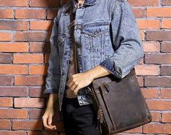 Cool Coffee Vintage Leather Mens Messenger Bags Shoulder Bag for Men