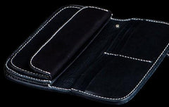 Handmade Leather Black Mens Chain Biker Wallet Cool Leather Wallet Long Clutch Wallets for Men - imessengerbags