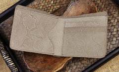 Handmade Leather Floral Mens Cool Slim Leather Wallet Men billfold Wallets Bifold for Men - imessengerbags