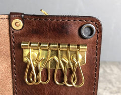 Handamde Genuine Leather Mens Cool Key Wallet Card Slim Wallet Key Holder Car Key Case for Men - imessengerbags