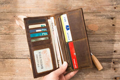 Vintage Slim long Wallets Leather Mens Tan Wallet Long Wallet for Men - imessengerbags
