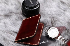 Leather Mens Slim Front Pocket Bifold Small Wallets Card Wallet for Men - imessengerbags