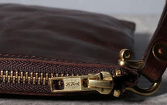 Handmade Genuine Leather Mens Clutch Cool Slim Wallet Zipper Clutch Wristlet Wallet for Men
