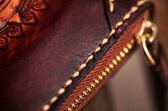 Handmade Leather Tooled Ganesh Mens Chain Biker Wallet Cool Leather Wallet Zipper Long Phone Wallets for Men