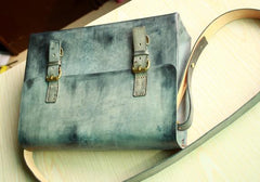 Handmade Vintage Leather Mens Messenger Bags Gray Shoulder Bag for Men