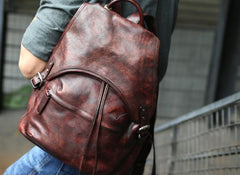 Coffee Leather Mens Backpack Travel Backpack Laptop Backpacks for men