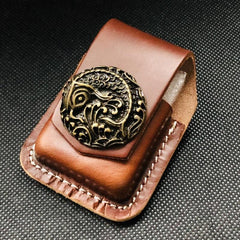 Coffee Handmade Leather Mens Indian Chief Zippo Lighter Holders Lighter Case For Men