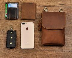 Mens Leather Small Belt Pouch Side Bag Waist Pouch Holster Belt Cases for Men