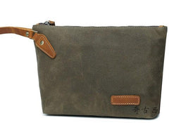 Cool Canvas Leather Mens Wristlet Bag Vintage Clutch Zipper Bag for Men