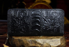 Handmade Leather Floral Mens Cool Zipper Phone Travel Long Wallet Card Holder Card Slim Clutch Wallets for Men - imessengerbags