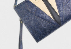 Handmade Leather Floral Tooled Mens Clutch Cool Slim Wallet Zipper Clutch Wristlet Wallet for Men - imessengerbags