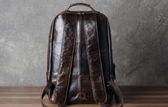 Genuine Leather Mens Cool Backpack Sling Bag Large Black Travel Bag Hiking Bag for men - imessengerbags