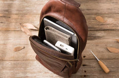 Coffee Leather Mens Sling Bag Sling Shoulder Bags Sling Backpacks for men - imessengerbags