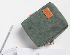 Small Canvas Leather Mens Box Bag Zipper Storage Bag Purse for Men