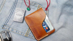 Brown Leather Mens Slim Front Pocket Wallets Leather Cards Wallet for Men - imessengerbags