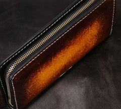 Handmade Leather Tiger Tooled Mens Chain Biker Wallet Cool Leather Wallet Long Phone Wallets for Men