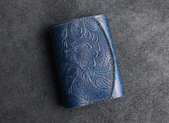 Handmade Leather Floral Mens Trifold Cool billfold Wallet Card Holder Small Card Slim Wallets for Men - imessengerbags