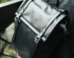 Black Leather Mens Backpack Travel Backpacks Laptop Backpack for men - imessengerbags